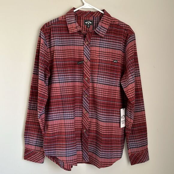 NWT Billabong Men’s Coastline Flannel Shirt Rose Dust Size S - Picture 2 of 13